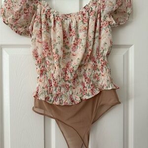Floral Off-Shoulder Smocked bodysuit
